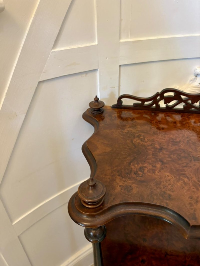 Unusual Pair of Antique Victorian Quality Burr Walnut Whatnots - Image 10